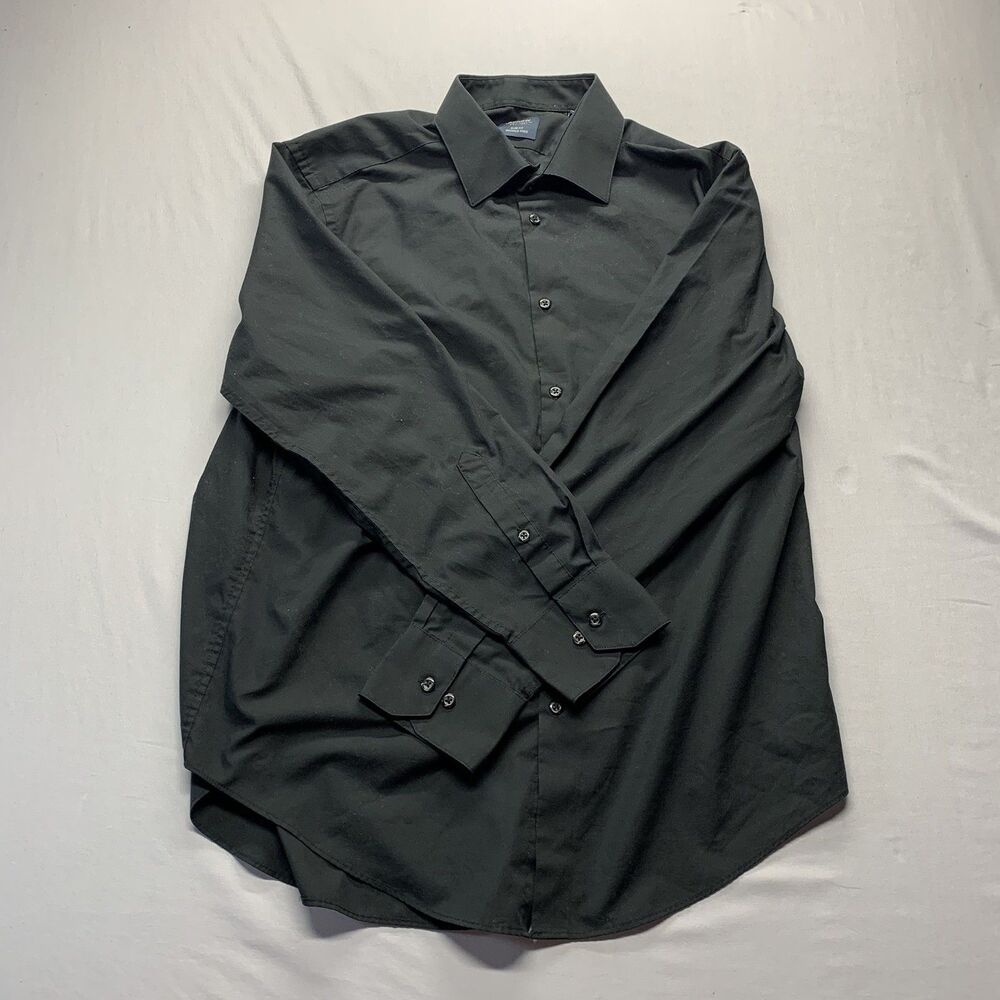 Arrow Mens Black Long Sleeve Slim Fit Button Up Shirt Size Large 16.5 32/33
